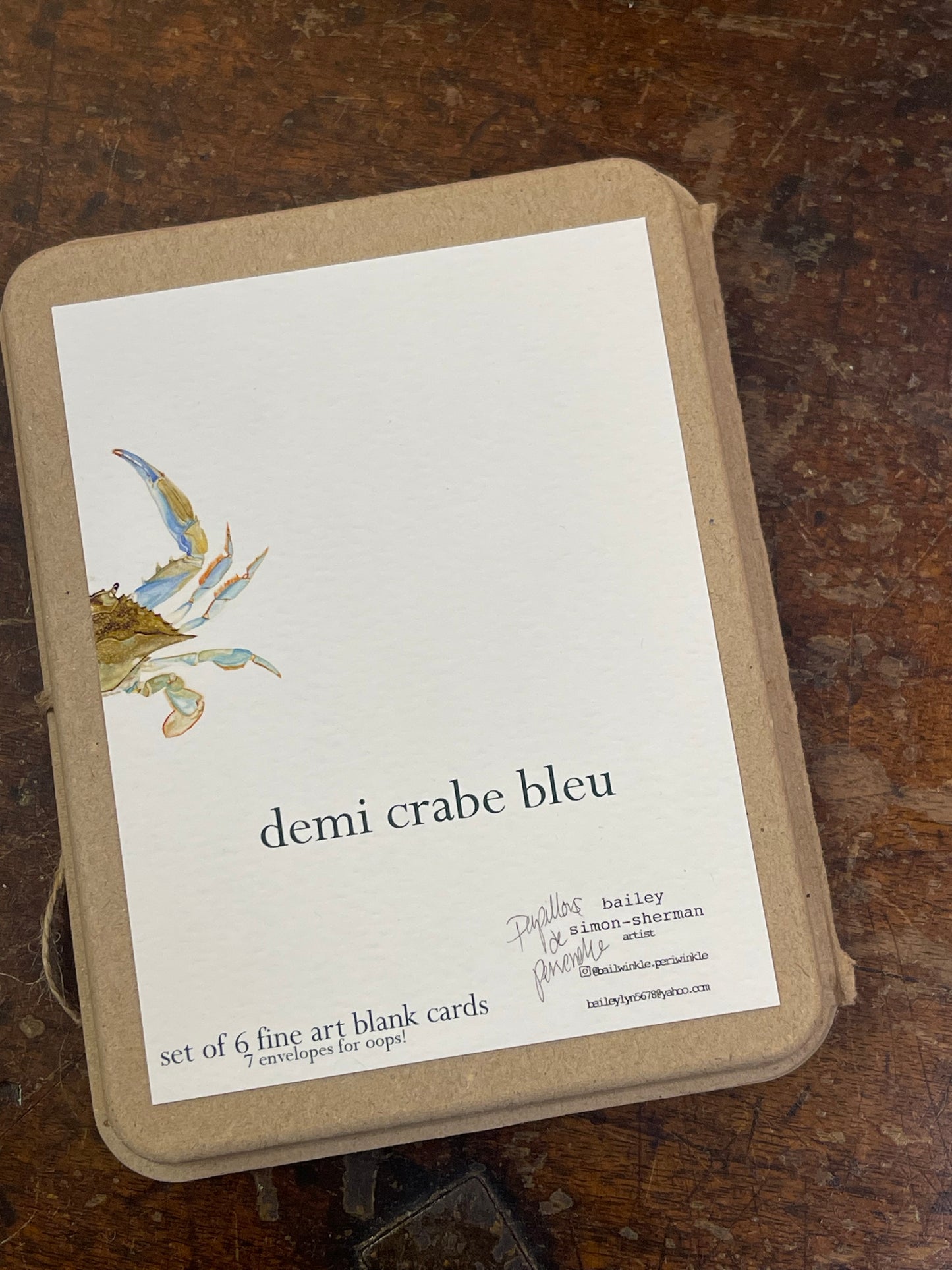 Bailey Simon-Sherman Demi Crabe Bleu Blank Fine Art Card Set of 6