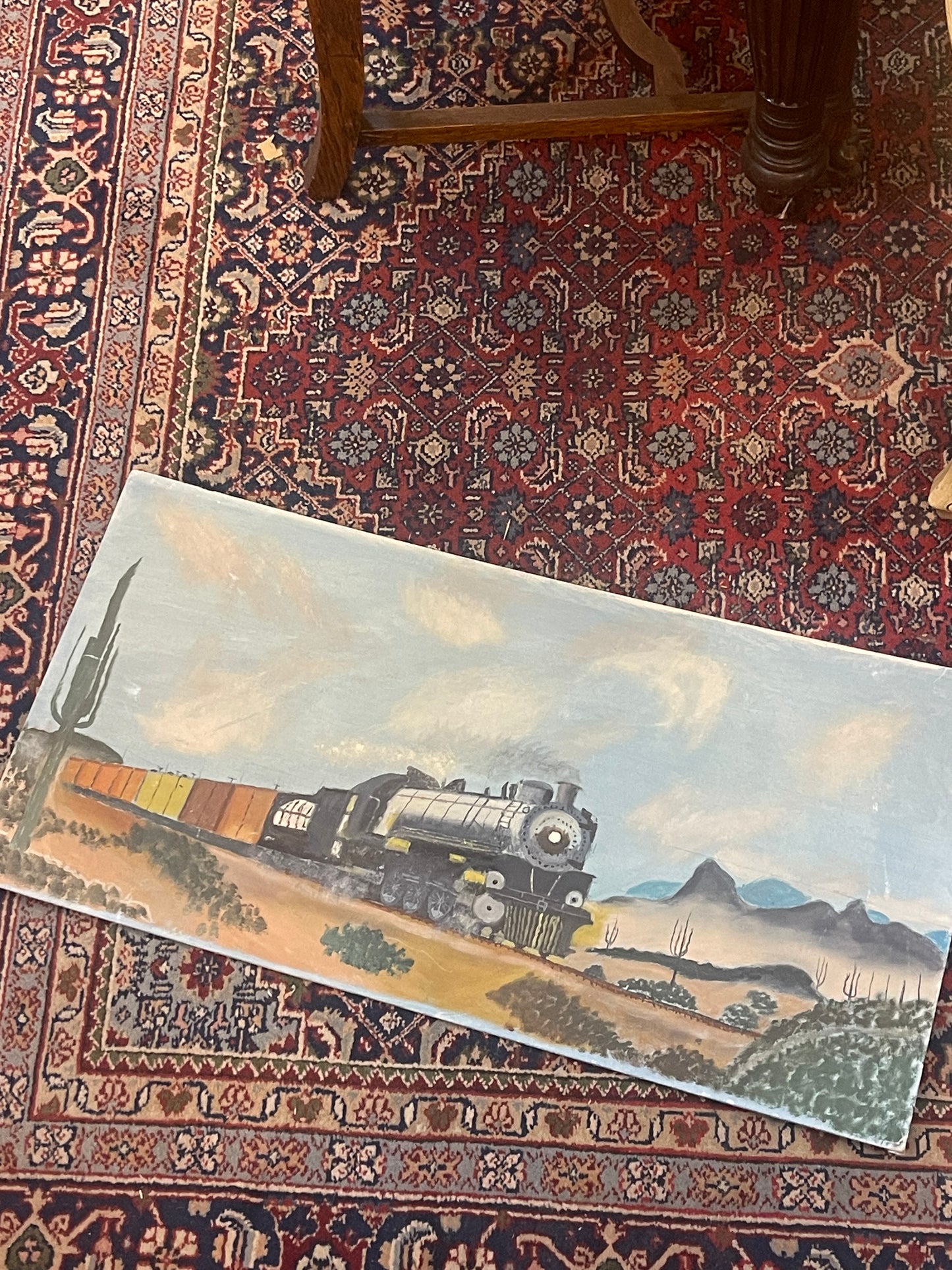 Handpainted Train Desert Rectangular Painting