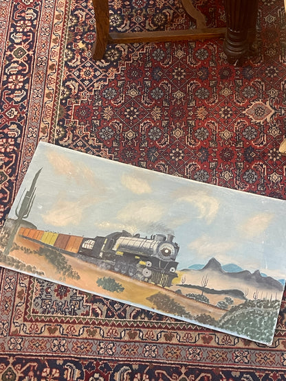 Handpainted Train Desert Rectangular Painting