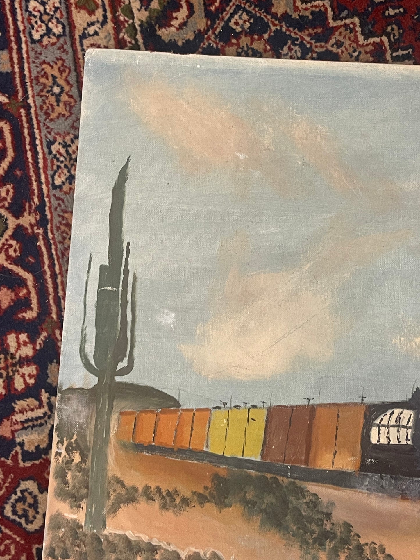 Handpainted Train Desert Rectangular Painting