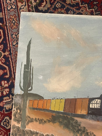 Handpainted Train Desert Rectangular Painting