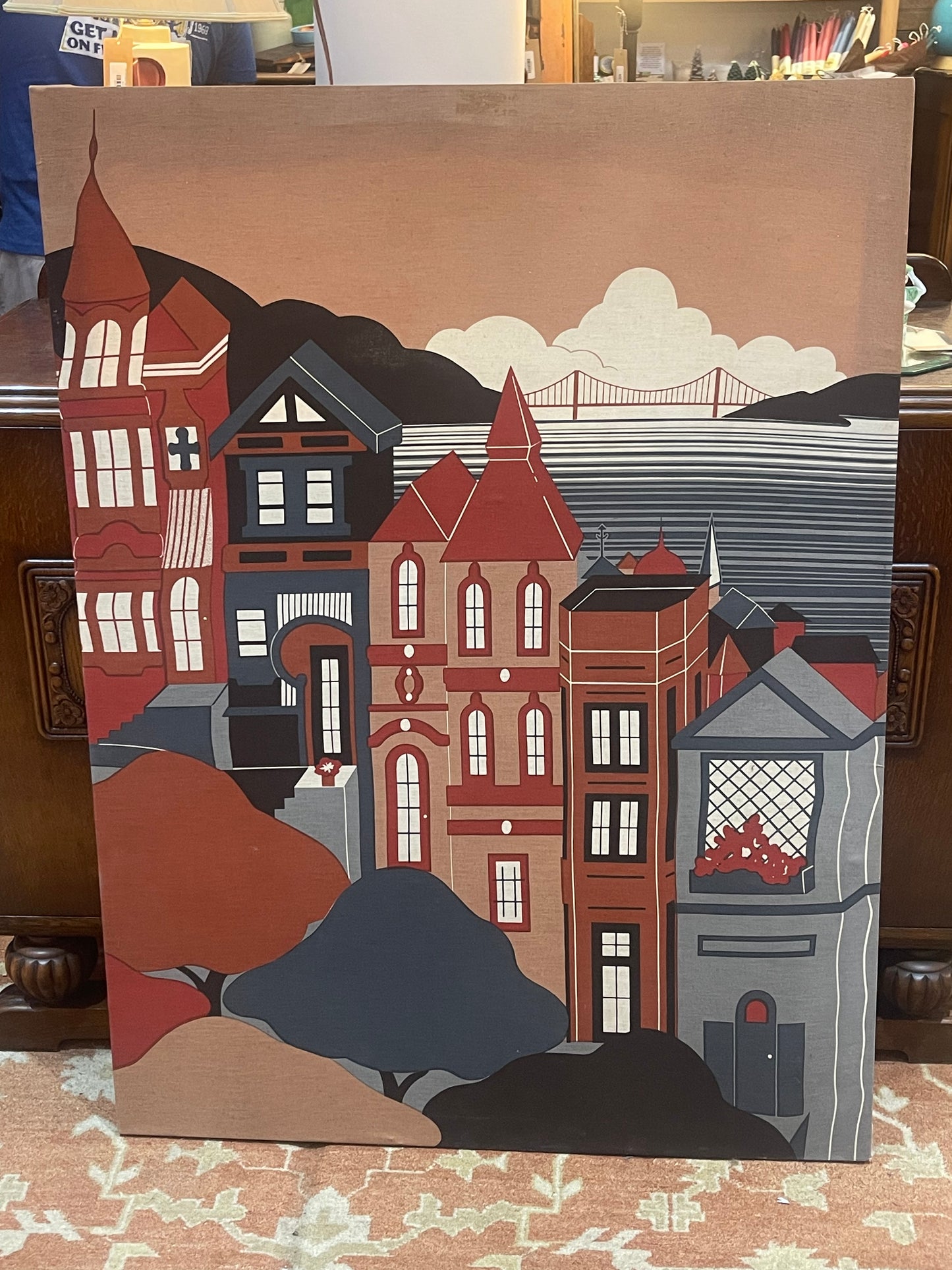 Vtg Brandon House Designs 1977 San Francisco By Shelley Winsor Hand Print Fabric