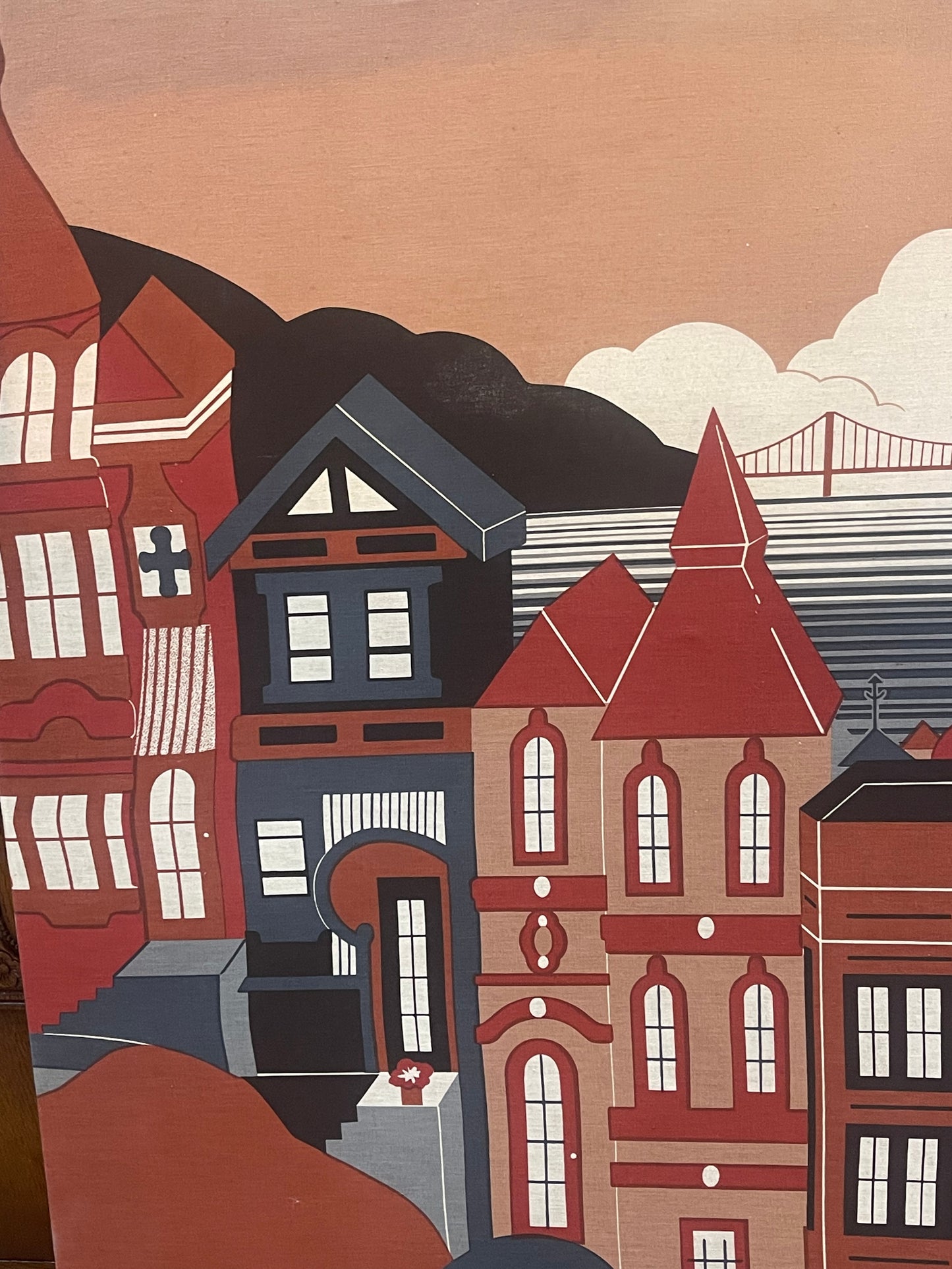 Vtg Brandon House Designs 1977 San Francisco By Shelley Winsor Hand Print Fabric