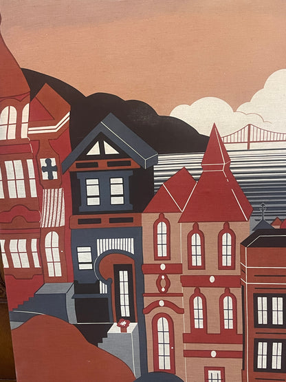 Vtg Brandon House Designs 1977 San Francisco By Shelley Winsor Hand Print Fabric