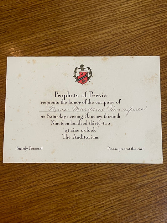 Prophets of Persia 1932 Mardi Gras Ball invitation