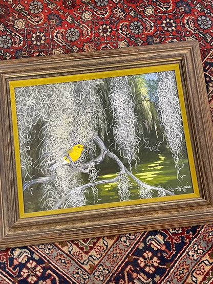 Laura Hulbert Bird in Moss Swamp Scene Framed Oil Painting