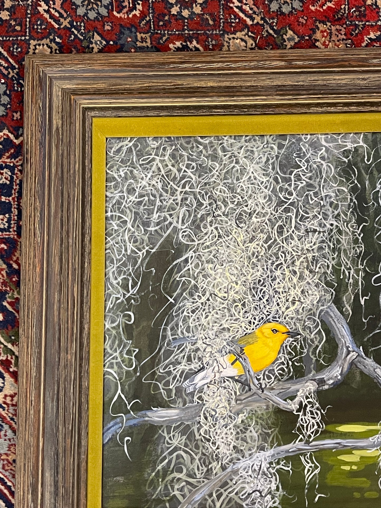 Laura Hulbert Bird in Moss Swamp Scene Framed Oil Painting