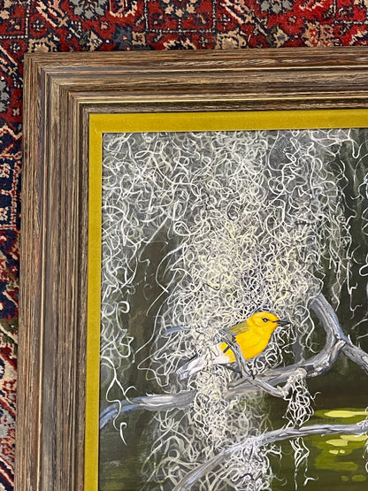 Laura Hulbert Bird in Moss Swamp Scene Framed Oil Painting