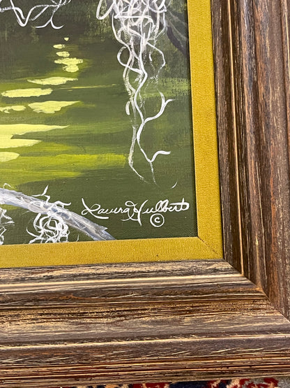 Laura Hulbert Bird in Moss Swamp Scene Framed Oil Painting