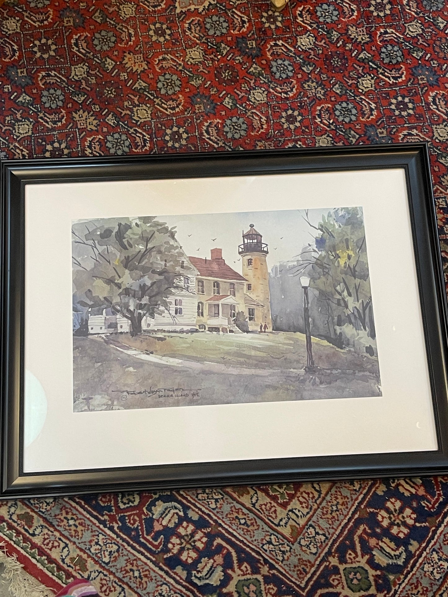 Bob Fagen Michigan Beaver Head Lighthouse framed watercolor painting