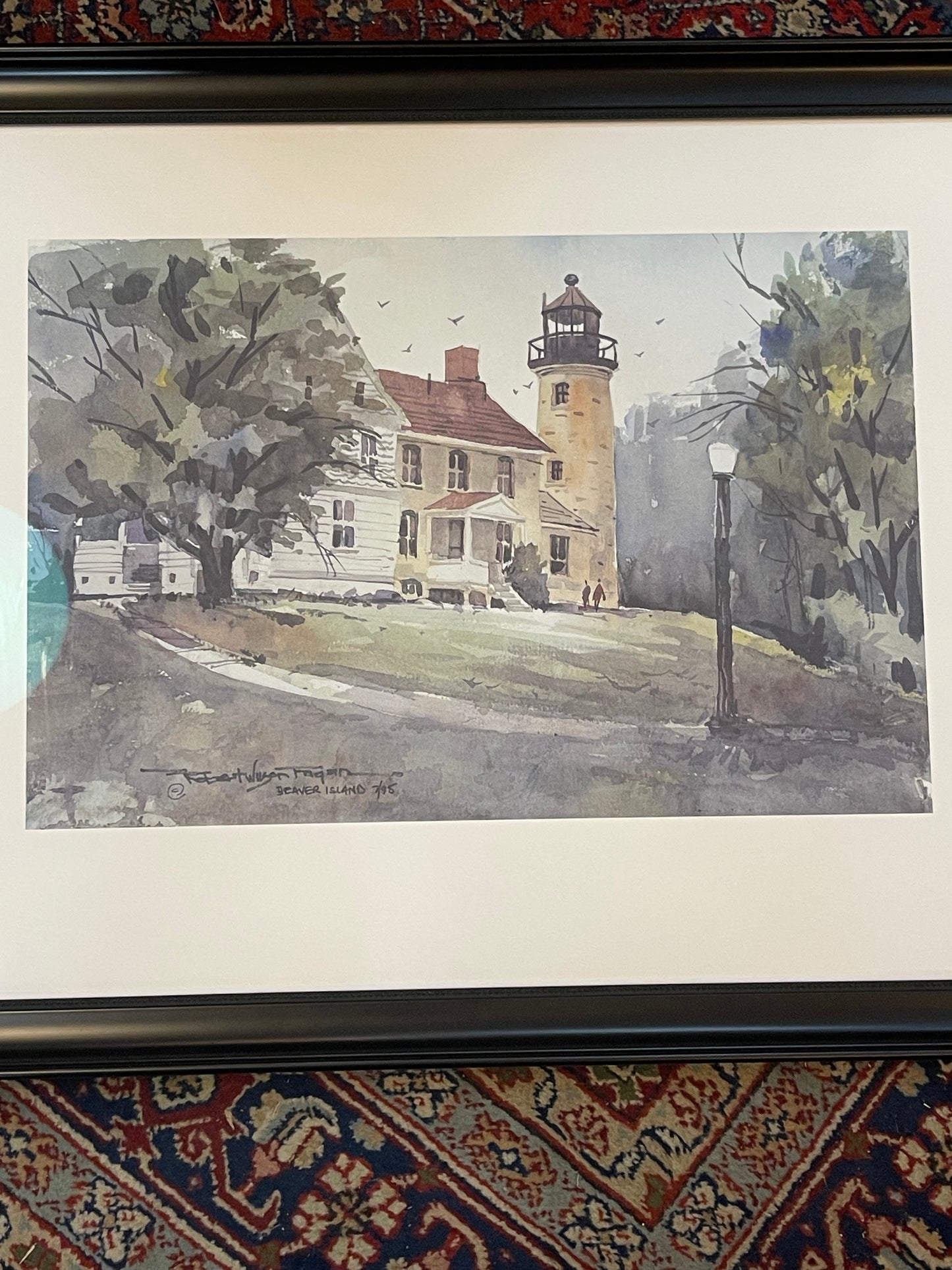 Bob Fagen Michigan Beaver Head Lighthouse framed watercolor painting