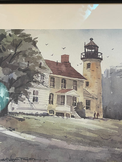 Bob Fagen Michigan Beaver Head Lighthouse framed watercolor painting