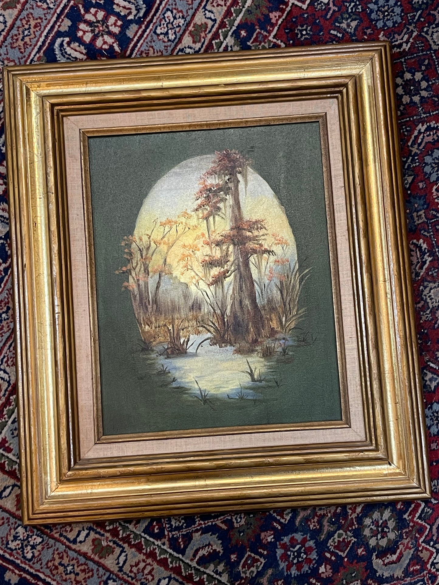 Vintage 1970's Swamp Scene Framed Oil Painting