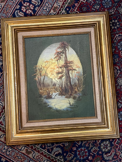 Vintage 1970's Swamp Scene Framed Oil Painting