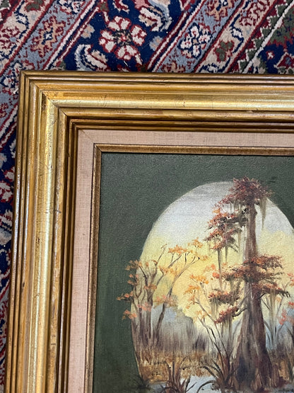 Vintage 1970's Swamp Scene Framed Oil Painting