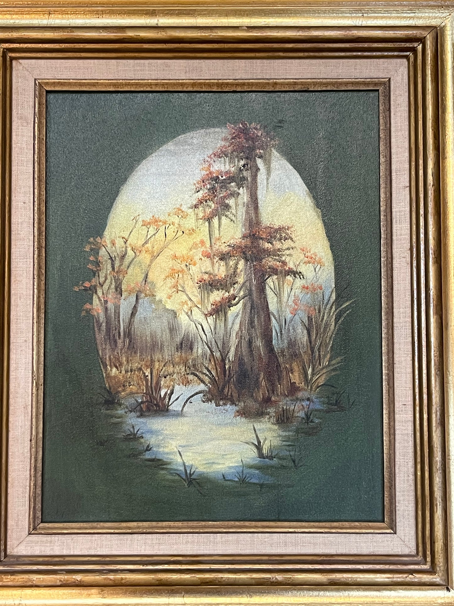 Vintage 1970's Swamp Scene Framed Oil Painting