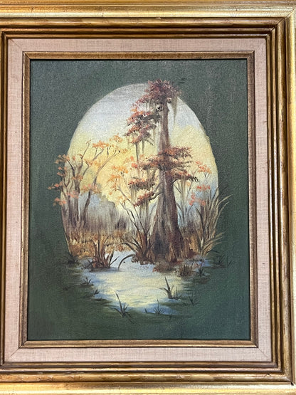 Vintage 1970's Swamp Scene Framed Oil Painting