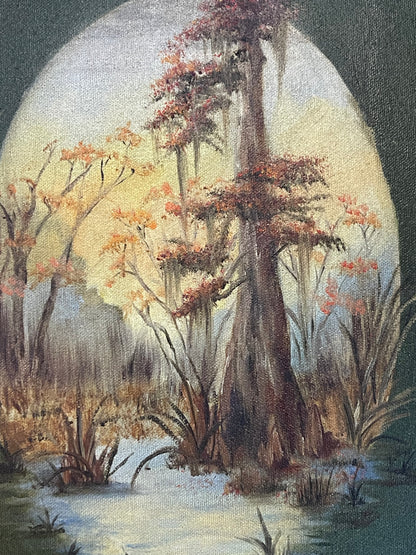Vintage 1970's Swamp Scene Framed Oil Painting