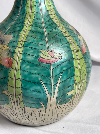 Vintage Famille Verte Bok Choy Moth Grasshopper 26 x 13" Vase