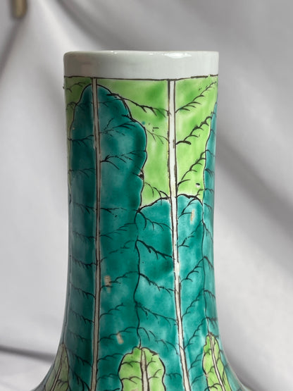 Vintage Famille Verte Bok Choy Moth Grasshopper 26 x 13" Vase