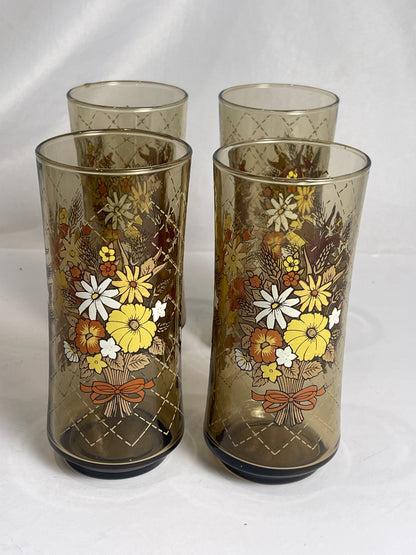Vintage 1970's Libbey Franco Wheat Pattern high ball juice glasses set of 4 CSSB