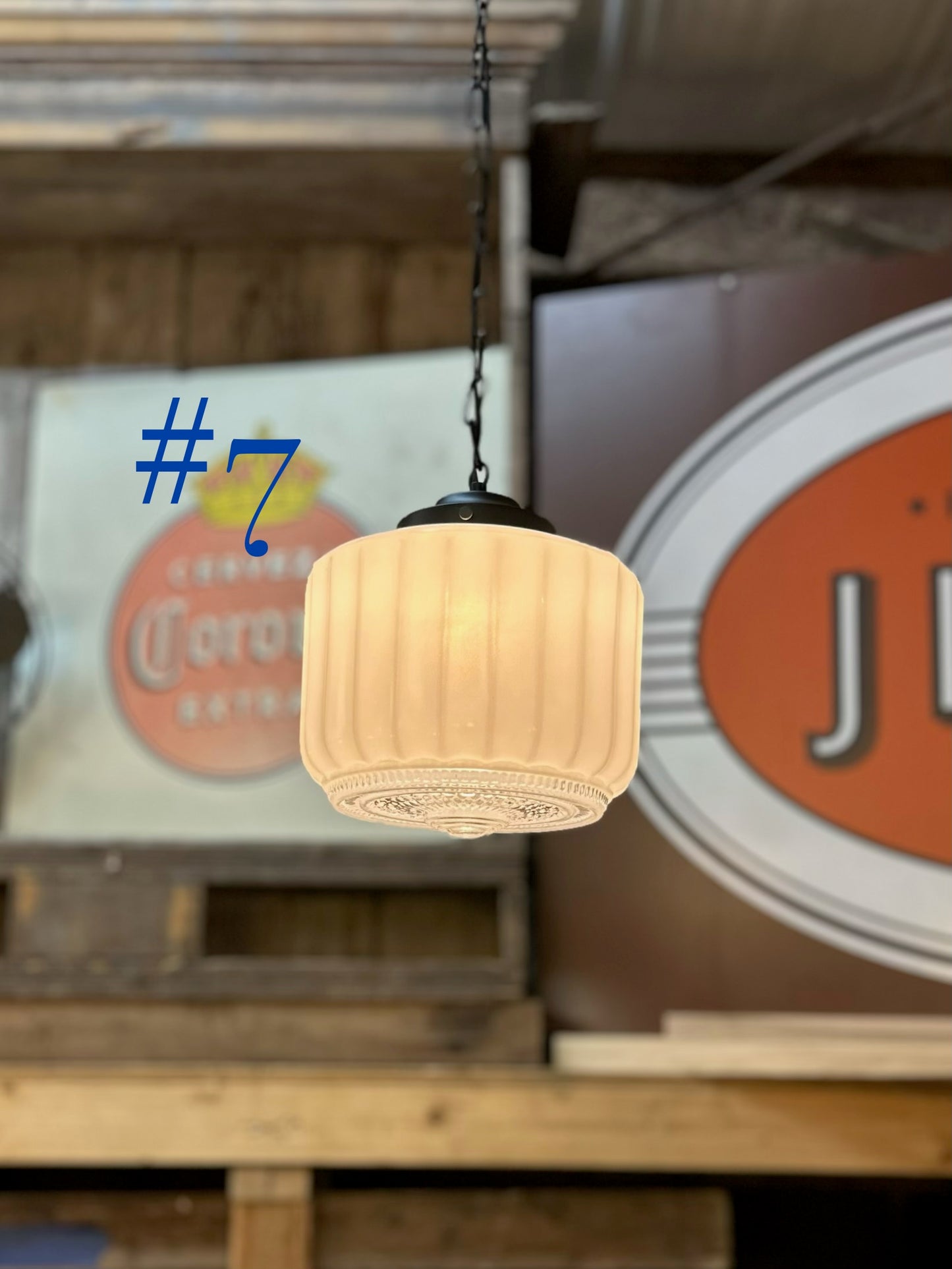 Vtg. Ribbed Art Deco Pendant Light