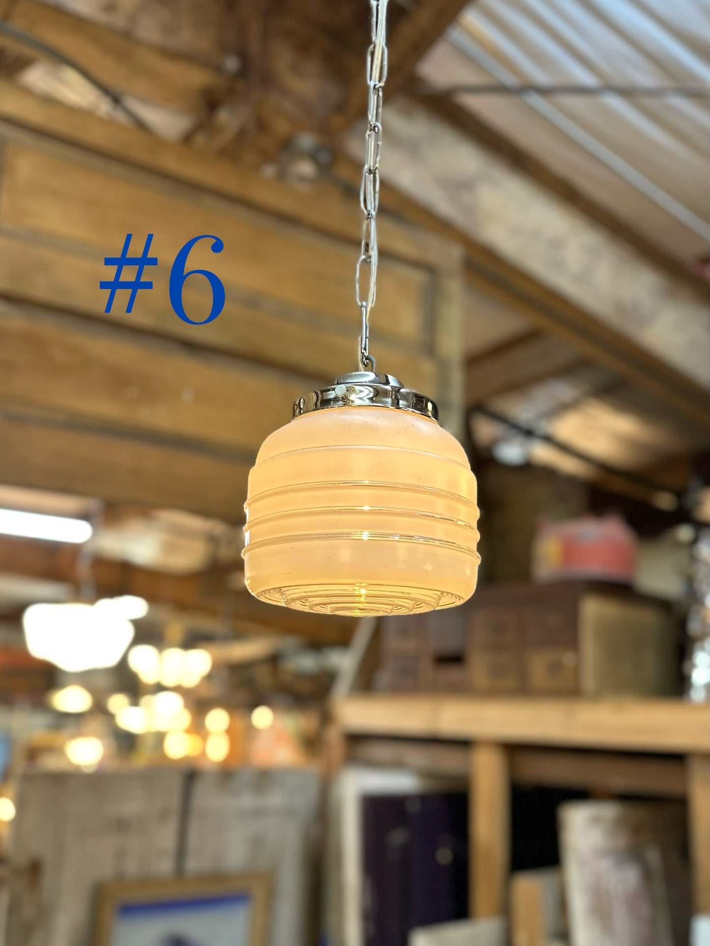 Vtg. Art Deco Ribbed Pendant Light 6.5"x6"