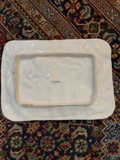 Vintage Fitz and Floyd Omnibus Ceramic fruit basket weave bow rectangular platter 14x10" CSSB