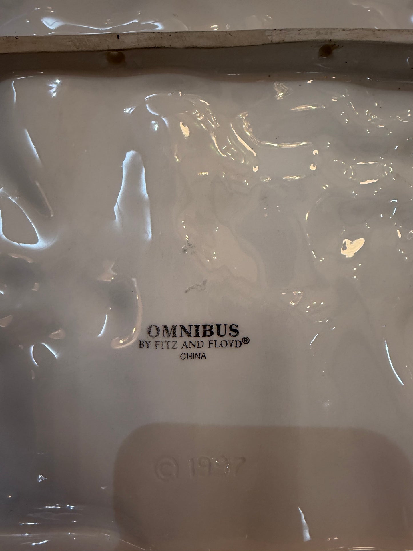 Vintage Fitz and Floyd Omnibus Ceramic fruit basket weave bow rectangular platter 14x10" CSSB