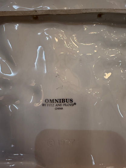 Vintage Fitz and Floyd Omnibus Ceramic fruit basket weave bow rectangular platter 14x10" CSSB