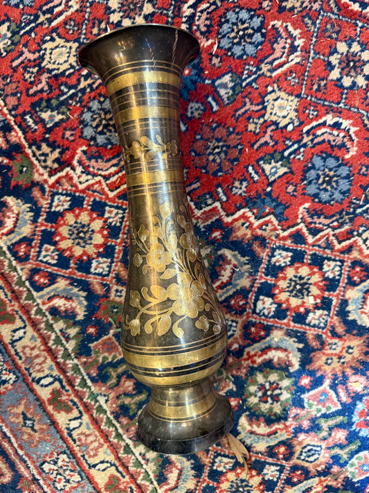 Vintage Brass floral Etched 11.5" Vase CSSB