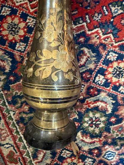 Vintage Brass floral Etched 11.5" Vase CSSB