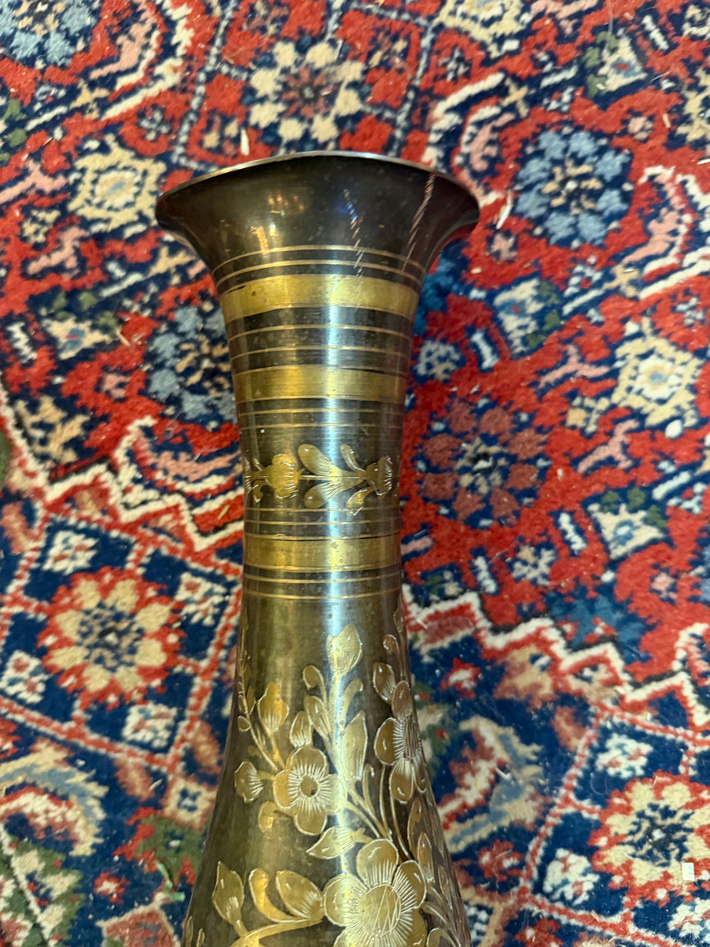 Vintage Brass floral Etched 11.5" Vase CSSB