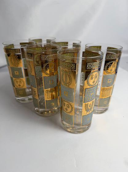 Vintage 60'S MCM Georges Briard 22K Celestial highball barware glasses set of 6 CSSB