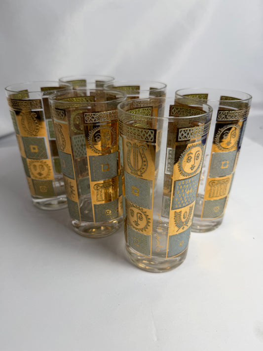 Vintage 60'S MCM Georges Briard 22K Celestial highball barware glasses set of 6 CSSB