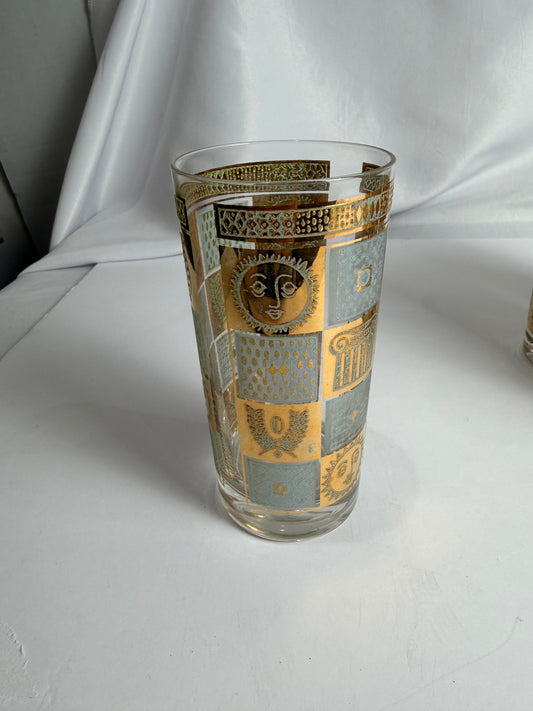 Vintage 60'S MCM Georges Briard 22K Celestial highball barware glasses set of 6 CSSB