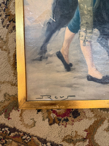 Vintage Matador and Bull Oil Painting Signed J. Reus 21.5x17.5" CSSB