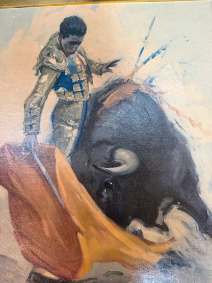Vintage Matador and Bull Oil Painting Signed J. Reus 21.5x17.5" CSSB