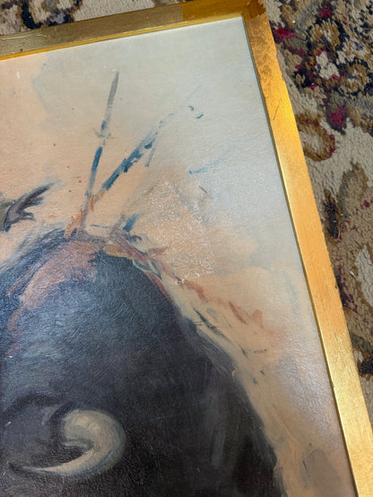 Vintage Matador and Bull Oil Painting Signed J. Reus 21.5x17.5" CSSB