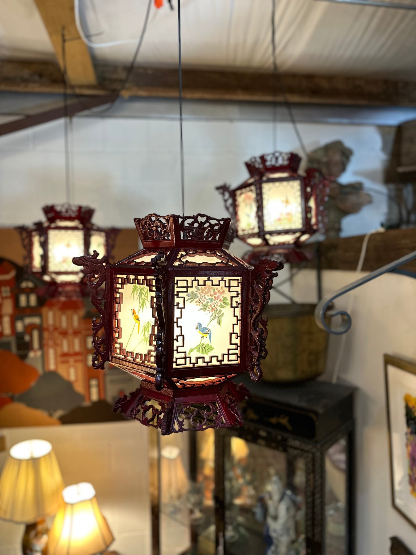 Carved Asian-Style Hanging Lantern