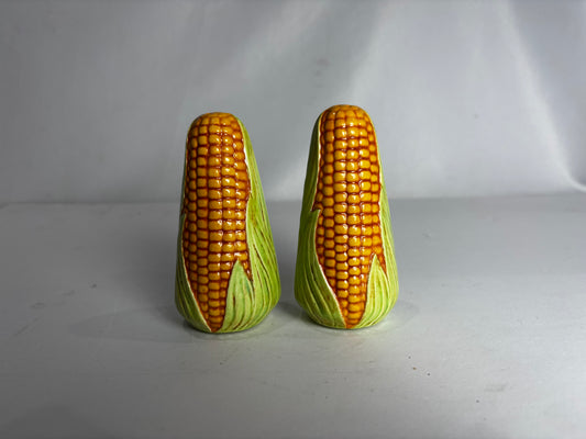 Vintage 1971 Hand-Painted Ceramic Corn on the Cob Salt and Pepper Shakers Signed KF, CSHW