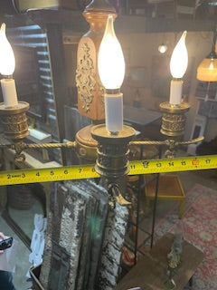 Vintage MCM Wood and Brass four Arm Chandelier