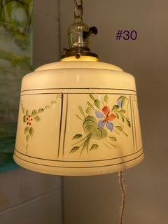 1920's Hand Painted Floral Custard Pendant