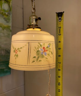 1920's Hand Painted Floral Custard Pendant