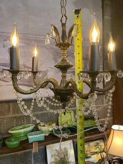 Vintage Petit French Empire Style Brass and Crystal Chandelier