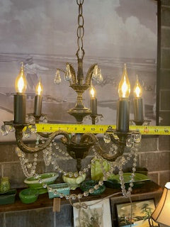 Vintage Petit French Empire Style Brass and Crystal Chandelier