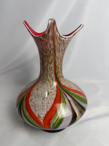 Vintage 70's Italian Murano Blown Glass Scalloped Edge 11" Vase CSHW