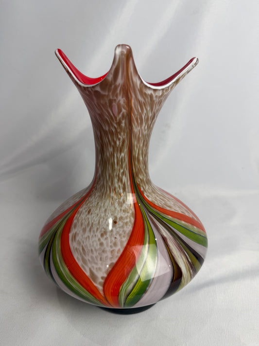Vintage 70's Italian Murano Blown Glass Scalloped Edge 11" Vase CSHW