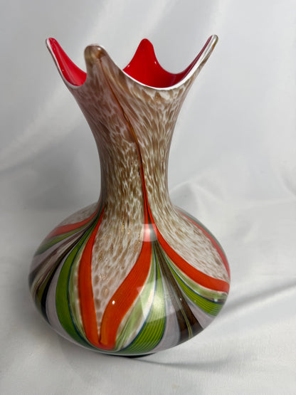Vintage 70's Italian Murano Blown Glass Scalloped Edge 11" Vase CSHW