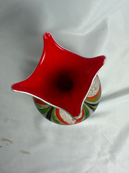 Vintage 70's Italian Murano Blown Glass Scalloped Edge 11" Vase CSHW